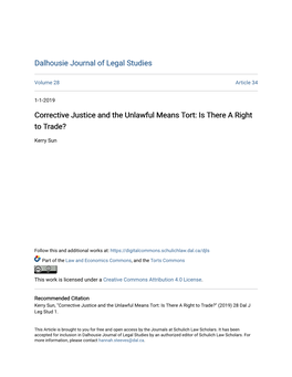 Corrective Justice and the Unlawful Means Tort: Is There a Right to Trade?