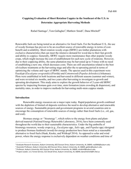 Coppicing Evaluation of Short Rotation Coppice in the Southeast of the U.S