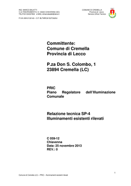 Committente: Comune Di Cremella Provincia Di Lecco P.Za Don S