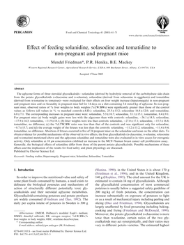 Effect of Feeding Solanidine, Solasodine and Tomatidine to Non