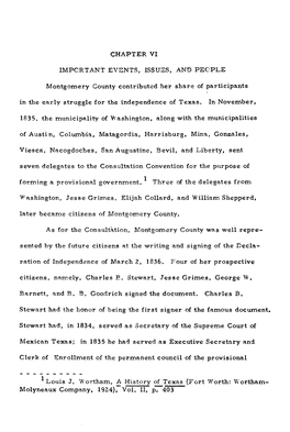 A History of Montgomery County, Texas, Chapter VI