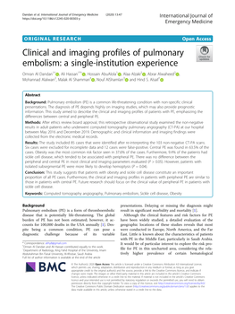 Clinical and Imaging Profiles of Pulmonary Embolism: a Single