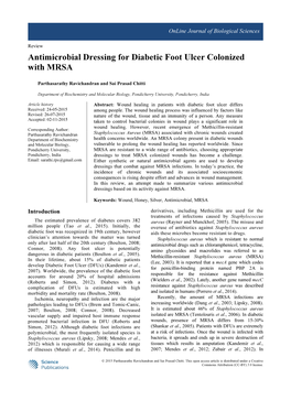 Antimicrobial Dressing for Diabetic Foot Ulcer Colonized with MRSA