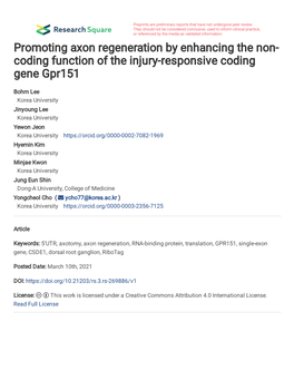 1 Promoting Axon Regeneration by Enhancing the Non-Coding Function of the Injury