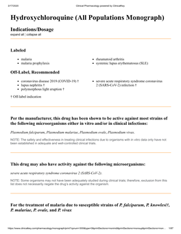 Hydroxychloroquine (All Populations Monograph)