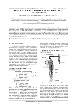 Performance Analysis on Bosch Pf Diesel Fuel Injection Pump