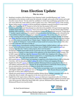 Iran Election Update May 29, 2013