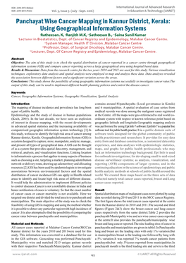 Panchayat Wise Cancer Mapping in Kannur District, Kerala: Using Geographical Information Systems Iratheesan