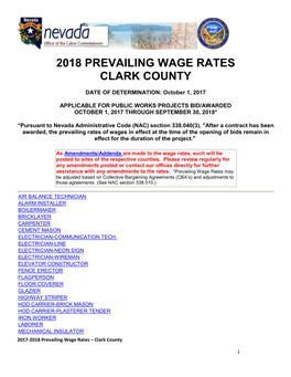 2018 Prevailing Wage Rates Clark County