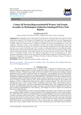 Crimes of Passion:Representationof Women and Female Sexuality in Mythological Abduction Paintingsof Peter Paul Rubens