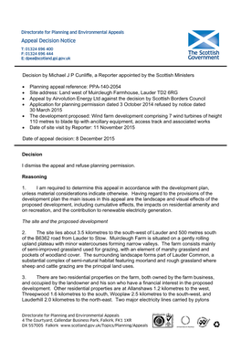 Appeal Decision Notice Decision I Dismiss the Appeal and Refuse Planning Permission. Reasoning 1. I Am Required to Determine