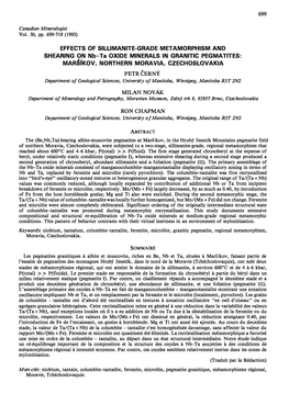 EFFECTS of SILLIMANITE-GRADE MET AMORPHISM and SHEARING on Nb-Ta OXIDE MINERALS in GRANITIC PEGMATITES