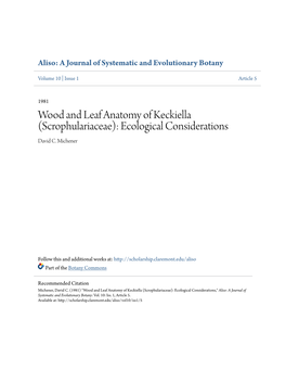 Wood and Leaf Anatomy of Keckiella (Scrophulariaceae): Ecological Considerations David C