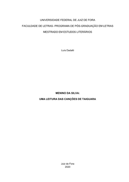 Universidade Federal De Juiz De Fora Faculdade De Letras