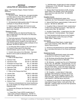 Michigan Localities of Geological Interest – Page 1 of 4 Marquette County 6