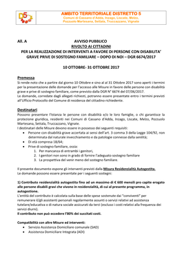 AMBITO TERRITORIALE DISTRETTO 5 All. a AVVISO PUBBLICO RIVOLTO AI CITTADINI PER LA REALIZZAZIONE DI INTERVENTI a FAVORE DI P