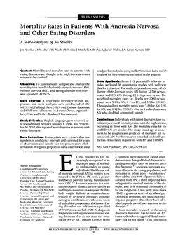 Mortality Rates in Patients with Anorexia Nervosa and Other Eating Disorders a Meta-Analysis of 36 Studies
