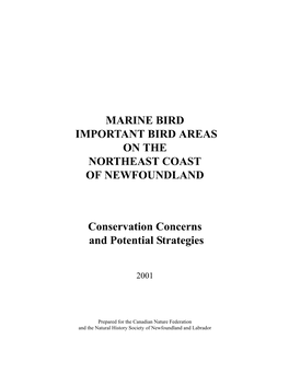 Marine Bird Important Bird Areas on the Northeast Coast of Newfoundland