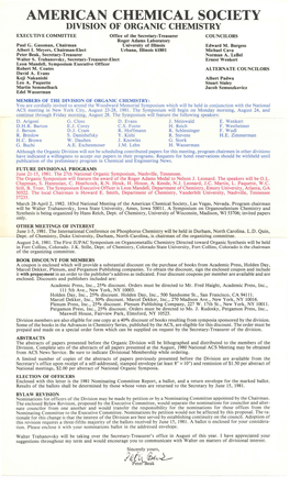 AMERICAN CHEMICAL SOCIETY DIVISION of ORGANIC CHEMISTRY EXECUTIVE COMMITTEE Office of the Secretary-Treasurer COUNCILORS Roger Adams Laboratory Paul G