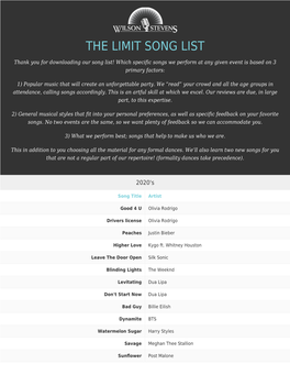 The Limit Song List