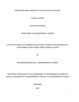 Kwame Nkrumah Univesity of Science and Technology Kumasi- Ghana College of Science Department of Environmental Science Effects O