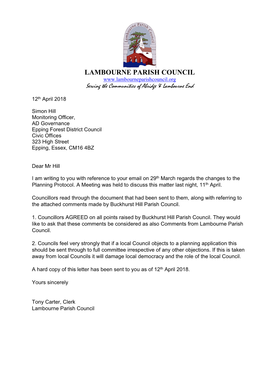 LAMBOURNE PARISH COUNCIL Serving the Communities of Abridge & Lambourne End