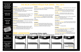 The Mcm Cinémathèque Film Series - Fall 2013