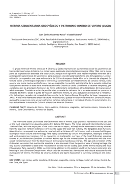 Hierros Sedimentarios Ordovícicos Y Patrimonio Minero De Viveiro (Lugo)