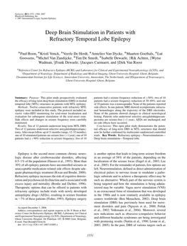 Deep Brain Stimulation in Patients with Refractory Temporal Lobe Epilepsy