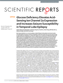 Glucose Deficiency Elevates Acid-Sensing Ion Channel 2A