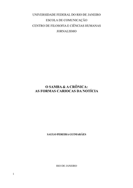 O Samba & a Crônica: As Formas Cariocas Da Notícia