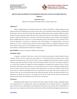 Recent Development of Tourism in Pelling and Its Environmental Impact