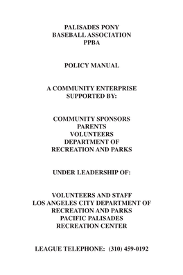 Palisades Pony Baseball Association Ppba Policy