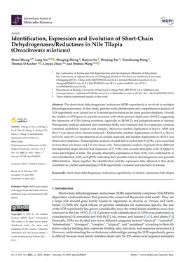 Identification, Expression and Evolution of Short-Chain Dehydrogenases/Reductases in Nile Tilapia (Oreochromis Niloticus)