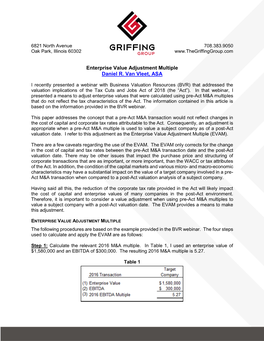 Enterprise Value Adjustment Multiple Daniel R. Van Vleet, ASA