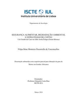 SEGURANÇA ALIMENTAR, DEGRADAÇÃO AMBIENTAL E ESTRATÉGIAS DE COPING Filipa Sttau Monteiro Perestrello De Vasconcellos