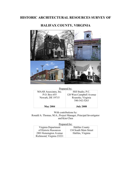 Historic Architectural Resources Survey of Halifax County, Virginia