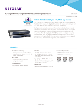 10-Gigabit/Multi-Gigabit Ethernet Unmanaged Switches Data Sheet XS505M/XS508M