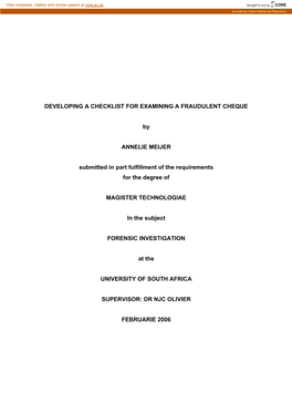 Developing a Checklist for Examining a Fraudulent Cheque