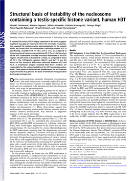 Structural Basis of Instability of the Nucleosome Containing a Testis-Specific Histone Variant, Human H3T