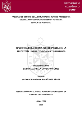 Influencia De La Cocina Judeoespañola En La Repostería Limeña; Tendencias Y Similitudes