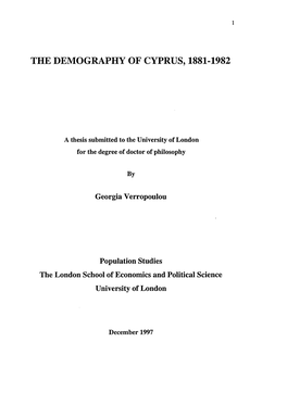 The Demography of Cyprus, 1881-1982