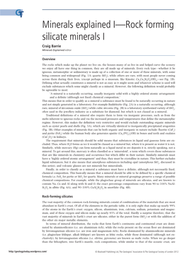 Minerals Explained I—Rock Forming Silicate Minerals I Craig Barrie Minerals Explained Editor