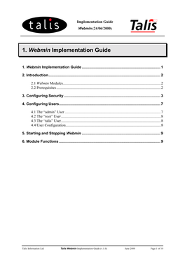 Webmin 1.0 Implementation Guide