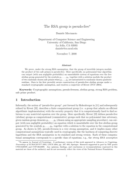 The RSA Group Is Pseudo-Free∗