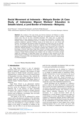 Social Movement at Indonesia - Malaysia Border (A Case Study of Indonesian Migrant Workers’ Education in Sebatik Island, a Land Border of Indonesia - Malaysia)