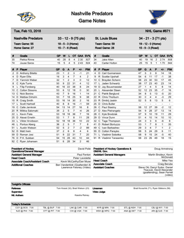 Nashville Predators Game Notes