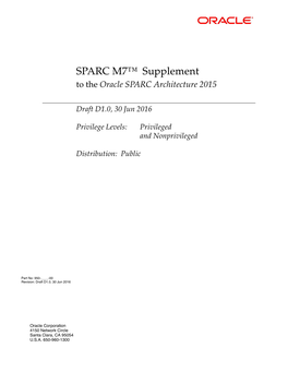 SPARC M7™ Supplement to the Oracle SPARC Architecture 2015