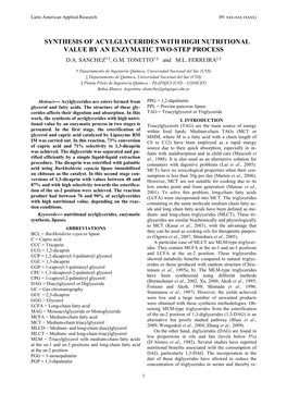 Synthesis of Acylglycerides with High Nutritional Value by an Enzymatic Two-Step Process D.A