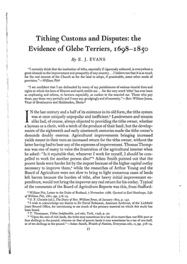 Tithing Customs and Disputes: the Evidence of Glebe Terriers, 1698-I 85O